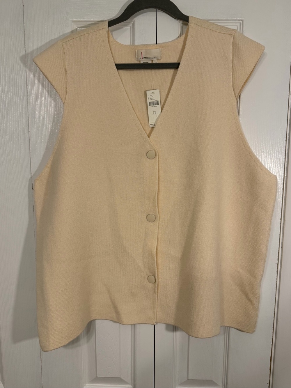 NWT Anthropologie Button Front Knit Vest 1X Ivory